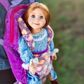 THE QUEEN'S TREASURES Purple Baby-Doll Backpack Carrier and Doll-Size Sleeping Bag, Compatible for use with 15 and 18 Inch American Girl