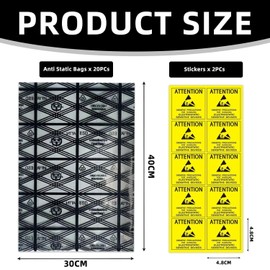 EOWVISN 20 Anti-Static Grid Bags And 20 Anti-Static Label Stickers, Warning Stickers, And Electronic Component Storage Bags.