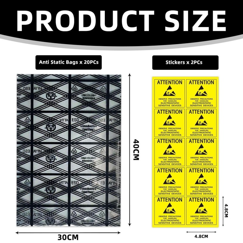 EOWVISN 20 Anti-Static Grid Bags And 20 Anti-Static Label Stickers,