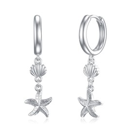 YFN Starfish Earrings Sterling Silver Starfish and Seashell Dangle Earrings Beach Jewelry for Women Ocean Gifts