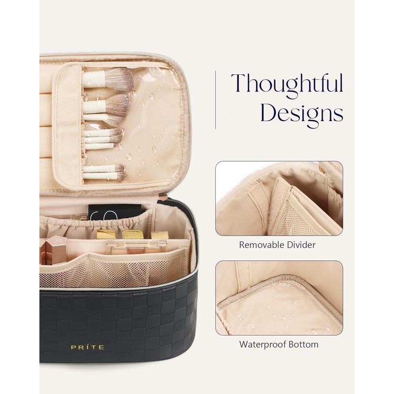 Prite Makeup Bag Portable Cosmetic Organizer with Brush Holder Waterproof