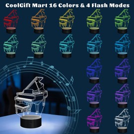 CoolGift Mart Piano Night Light, 3D LED Optical Illusion Lamp with 16 Colors and Remote Controller, Gifts for Pianists Music Lovers