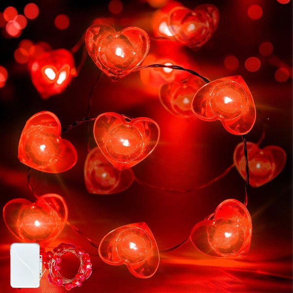 ZGWJ Valentine's Day LED Fairy Lights, 50 LED 16FT Red