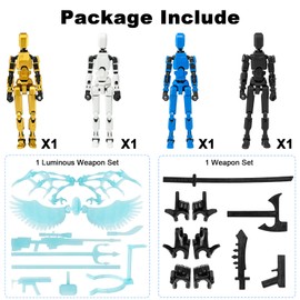 4PCS T13 Action Figure Already Assembled,Dummy 13 Action Figure, 3D Printed Titan 13 Action Figure, Robo 13 for Collectors Desktop Decoration,Boys Multi Movable Joints Toys(Golden+White+Blue+Black)