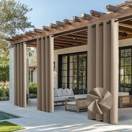 NICETOWN Outdoor Curtains for Patio Waterproof, Thermal Insulated Linen Textured 100% Blackout Outside Drapes for Gazebo, Privacy Sun Shades for Indoor, Bathroom, W52 x L96 Inch, Taupe, 2 Panels