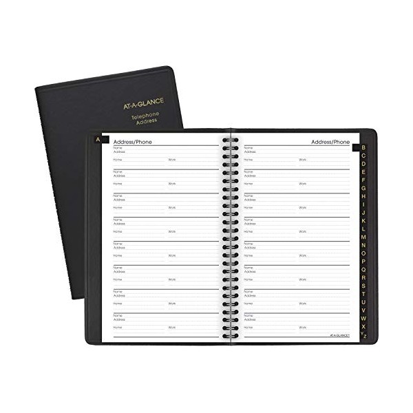 AT-A-GLANCE Large Telephone & Address Book, 800+ Entries, 4-7/8" x 8" Page Size, Black (8001105)