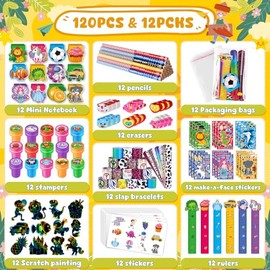 BenLouis 120 piezas de sellos, lápices, pegatinas, artículos de papelería escolares a granel para niños de 4-8-12 años, aula, cumpleaños, bolsas de du