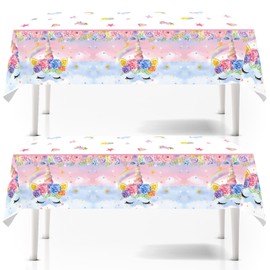 2Pcs Unicorn Summer Party Table Cloth for Euro 2024,137*274cm Water Print Party Plastic Table Cover Unicorn Theme Party Pink Unicorn Beach Party Decorations Tablecloths for Pool Underwater Party Decor