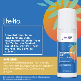 Life-Flo Magnesium Oil Sport Roll-On - Magnesium Roll On for Adults and Kids, Soothing Roller Stick for Sore Muscles After Sports, Use on Feet, Legs, Back, and Body - 3 fl oz Roller