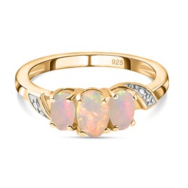 TJC Opal Three Stone Ring for Women in 14ct Gold Plated 925 Sterling Silver Size O Forever Together Gemstone October Birthstone