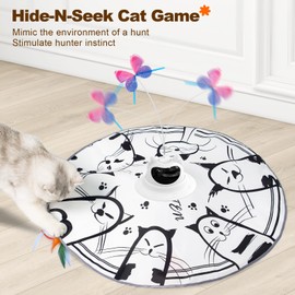 Xuyub Cat Toys Interactive Rechargeable 2in1 Hide and Seek, Spinning Butterfly, Moving Feather Automatic Kitten Toys for Indoor Cat Exercise Chasing for All Ages Cats