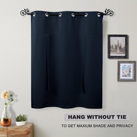 PONY DANCE Kitchen Curtains for Window - Decorative Roman Blind for Bedroom Tie Up Shades Short Window Covering Grommet, Single Piece, 46 Wide by 63 Inches Long, Navy Blue