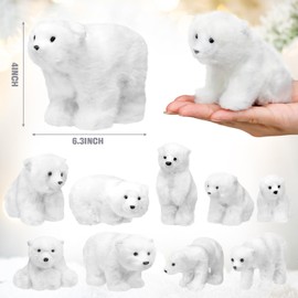 Yinder Large Christmas Polar Bear Ornament White Polar Bear for Christmas Tree Cute Furry Bear Hanging Decor Polar Bear Animals Figurines for Xmas Tree Winter Rustic Home Decor(10 Pieces,Cute Style)