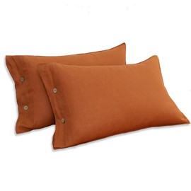 S VICTORY SYMBOL 100% Organic Linen Pillowcases 20"x30" Set of 2,French Natural Linen Pillow Cases Coconut Buttons Closure Flax Pillowshams Caramel,GOTS Certified,Standard(Queen) Size