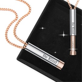 EZTZMCN Be Kind of A B Necklace for Women, Inspirational Hidden Message Jewelry Stainless Steel Round Tube Pendant Motivational Friendship Necklace Funny Jewelry Gift, with Gift Box (Round-Rose)