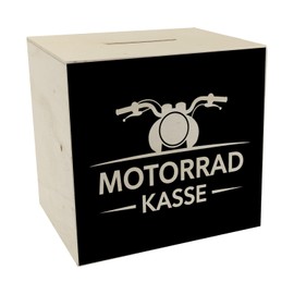 Motorcycle cash register money box made of wood for biker fans, funny money box for motorcycle enthusiasts