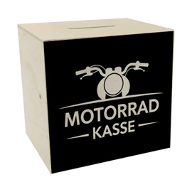 Motorcycle cash register money box made of wood for biker fans, funny money box for motorcycle enthusiasts