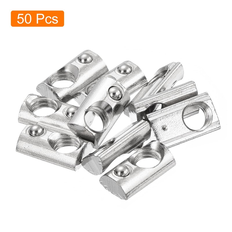 sourcing map 50Pcs M6 T Spring Nut Fastener Carbon Steel