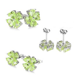 Heart Women's Earrings Lucky Charm Lucky Clover Earrings Silver 925 Stud Earrings Birthstone Earrings Four Leaf Clover Heart Shaped Jewellery Women's Gifts for Women, Sterling Silver Gemstone, Peridot