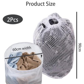 2Pcs 60 * 90 CM Laundry Bags with Drawstring, Mesh Laundry Bags, Travel Laundry Bag, Laundry Bags for Washing Machine, Washing Bags for Travel, Home, College Dorm (White)