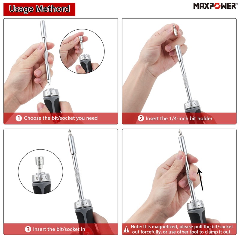 Ratchet Screwdriver, MAXPOWER Magnetic Ratchet Screwdriver and Bit Set with