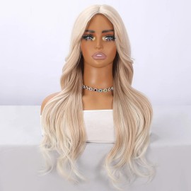 SMILCO's New 26-inch Golden High-gloss Ladies Wig with Kinked Curly Hair Styling Hair Tail Micro-volume Natural SM436color: Gold, Stretched Length: 26 Inches