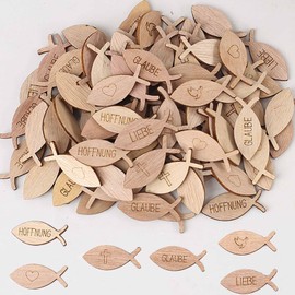HERZWILD Pack of 100 Table Decoration Confirmation Communion Christening Wooden Fish Decoration Communion Confirmation Christening Confetti Wood for Boys Girls Confirmation Decoration (C)