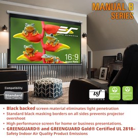 Elite Screens Manual B, 100-INCH Manual Pull Down Projector Screen Diagonal 16:9 Diag 4K 8K 3D Ultra HDR HD Ready Home Theater Movie Office Presentation, M100H