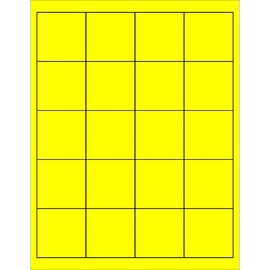 Tape Logic Aviditi Tape Logic 2" x 2" Fluorescent Yellow Shipping Address Labels, for Laser & Inkjet Printers, Permanent Adhesive, 8 1/2" x 11" Sheet, 20 Labels Per Sheet, 100 Sheets