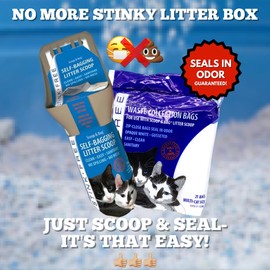 Stink Free Cat Scoop & Bag - Self-Bagging & Poop Scooping Kitty Litter Scoop (with 21 Free Samples of Odor Seal Cat Waste Litter Bags for Poop & Urine) Cleaning Supplies for Your Litter