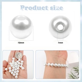 Toaob 100 Pieces 10 mm Glass Beads, Round Jewellery Beads, White Faux Pearls, Glass Beads, Craft Beads for Jewellery Making