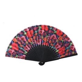 Salutto Hand Fan with Beautiful Fabric Printed Black Flower