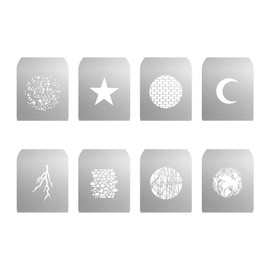 Gobo Sets for soonpho Aluminium Alloy Optical Conical Snoot, 8 x Gobos Graphics Cards Metal Plates with Hollow Patterns for Art Special Effects, Photography Accessories for Gobo Projector Bowens