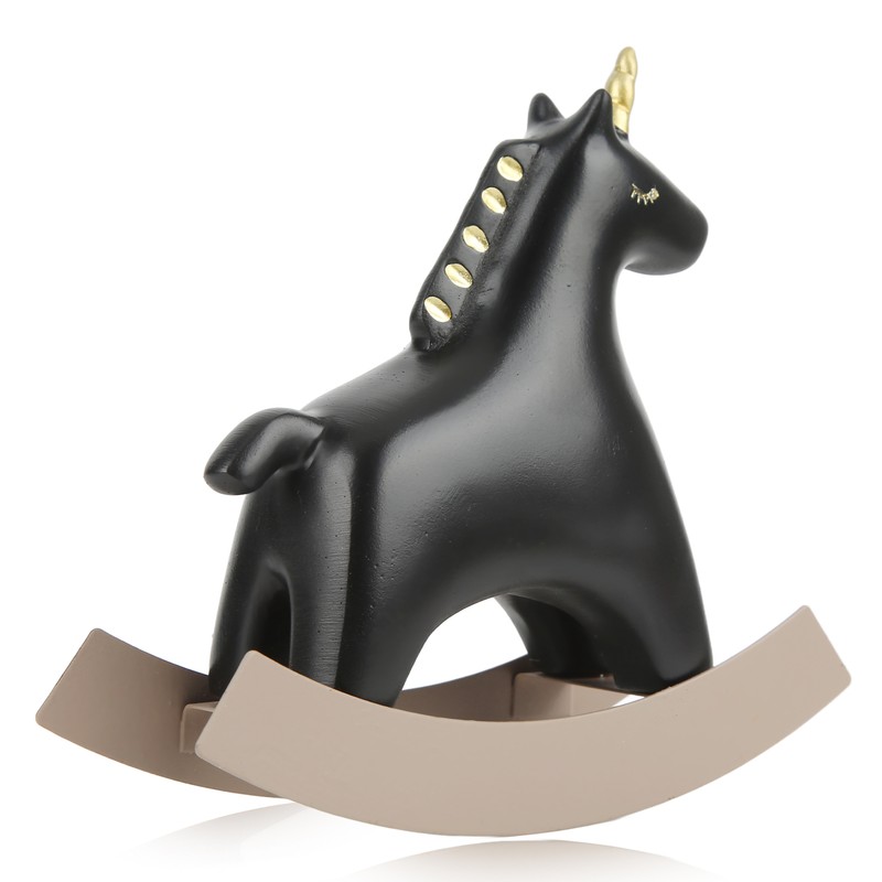 Rocking Horse Statue Black Small 13.5x4.5x14.5cm/5.3x1.8x5.7 Decorative Horse Sculpture Crafts