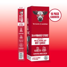 Baja Beef Sticks - Jerky Meat Sticks, Healthy Meat Snacks for Adults, High Protein, Individually Wrapped, 100% All Natural Beef, Gluten Free, Made in the USA - Hot Sauce, 1 Oz (Pack of 16)