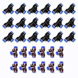 HAXIHA Pack of 30 8 mm T-pieces Air Push Quick Fittings, 3-Way Pipe Connect Push Fit Push Lock Pneumatic Connectors, Kit Air Line Fittings for 8 mm Pipe, (PE-8)