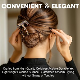 ENNSOO Hair Clips, Three-Tooth U-Shaped French Pin, Resin Hair Fork for Women, French Pins for Thick Hair, Hair Accessories Gifts for Girls, 2 Pcs, Beige, Coffee