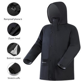 Men's Workwear PRO Rain Suit - Waterproof Jacket and Bib Pants for Ultimate Safety and Comfort(Reflective Black,Large)