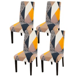 JQinHome Dining Chair Covers Set of 4,Magic Cube High Stretch Removable Washable Parsons Chair Slipcover for Dining Room Home Party Hotel Wedding Ceremony (Geometric Patterns)