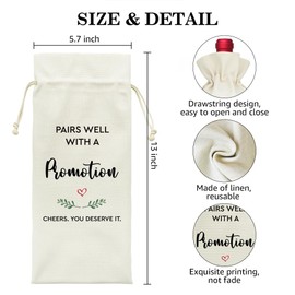 LAGZDFC Pairs Well With A Promotion Wine Champagne Gifts Bag, Reusable Drawstring Wine Wrap Bag, Going Away Present, New Job Promotion Gifts, Farewell Leaving Congratulations Present for Women Men