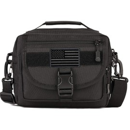 Protector Plus Tactical Messenger Bag Men Small Military MOLLE Crossbody Pack Tool Briefcase Assault Gear Handbags Outdoor Utility Carry Satchel (Patch Included), Black