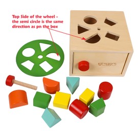 TOWO Wooden Shape Sorter - Sorting Box with Latch Lock - Rotating Wheel -Screw- and Shape Blocks- Sorting Cube Educational Toys for Kids Early Learning Montessori Materials
