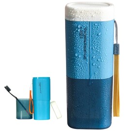 Estuche de viaje para cepillo de dientes, soporte portátil para cepillo de dientes, cepillo de dientes multifunción con taza, estuche para cepillo de dientes para viajes, camping, escuela, negocios y uso diario (azul)