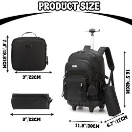 Meetbelify Rolling Backpack for Girls Backpack with Wheels for Elementary Student Kids School Bag with Lunch Box Pencil Case for Girls Ages 6-8 Years Old Black