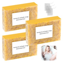 3 PCS Turmeric Soap Bar, Kojic Acid and Turmeric Soap for Acne, Dark Spots & Hyperpigmentation, Exfoliating Bar for Smooth, Radiant Skin, All Skin Types, Face & Body Care (3 * 100g)