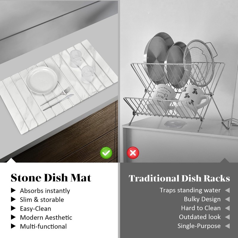 Large Stone Dish Drying Mats for Kitchen Counter, 28"(L)×16"(W) Marble-Pattern,
