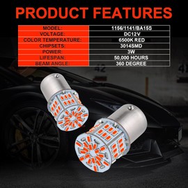 iFunyLED 4PCS 1156 LED Bulb Back Up Reverse Light 12V Super Bright 1141 1003 BA15S LED Replacement Light Kit Set for Car Back Up Reverse Tail Brake Turn Signal Lights - Brilliant Red