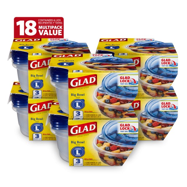 Glad Food Storage Containers, 3 Count- 6 Pack | Durable Food Storage Containers from Glad for Meals, Snacks, and Desserts | Glad Containers for Everyday Use