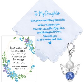 Something Blue for Bride Handkerchief Wedding Gift to Daughter from Mom on Wedding Day, Something Blue Angel Gift, Wedding Bouquet Clip, Wedding Gift for Daughter