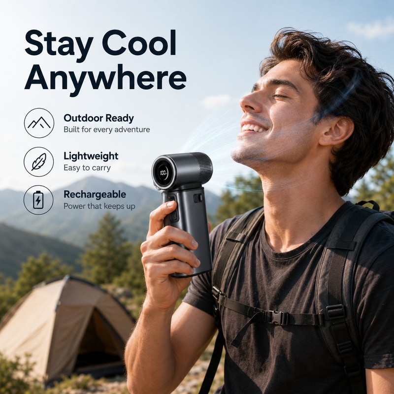 Powerful Handheld Turbo Fan for Outdoor Cooling – Rechargeable 100-Speed